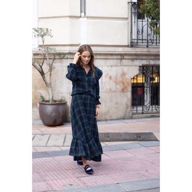 Falda Evasé Tartán Verde