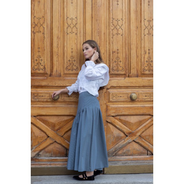 Falda Corte Cuadro Mini Azul