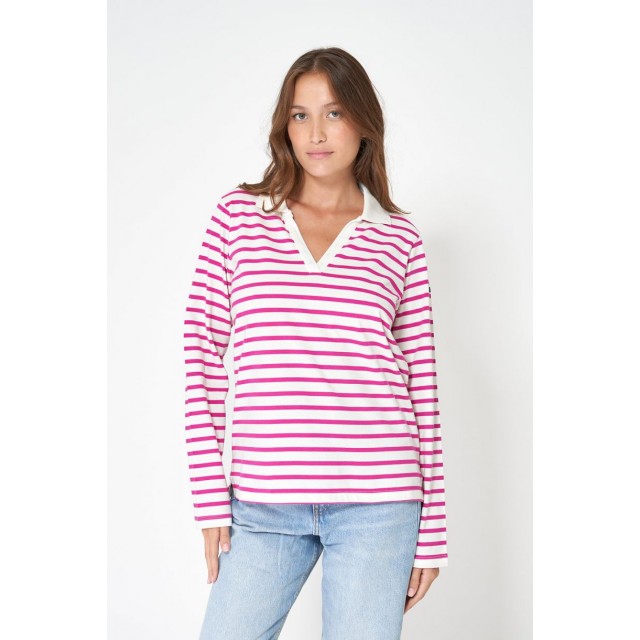 Polo rayas blanco y fucsia