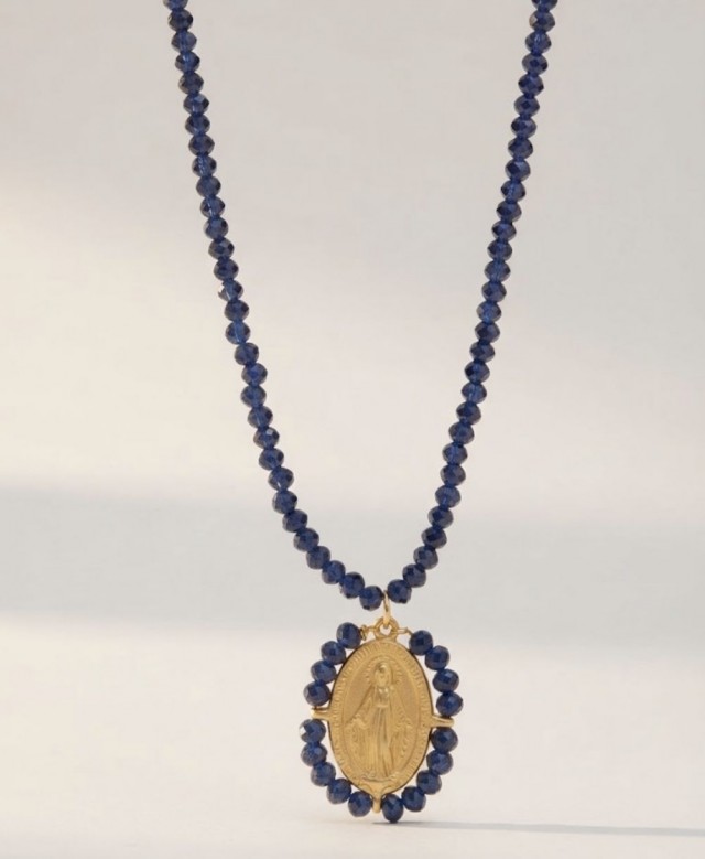 Collar medalla La Milagrosa azul marino