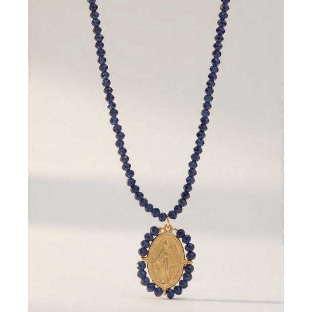 Collar medalla La Milagrosa azul marino