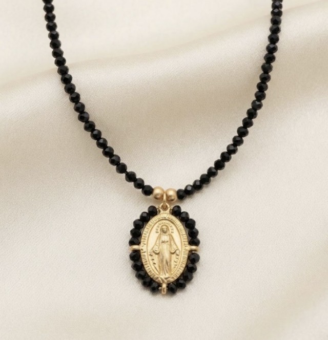 Collar medalla La Milagrosa negro