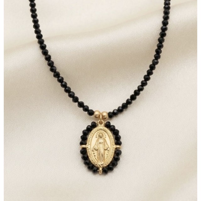 Collar medalla La Milagrosa negro