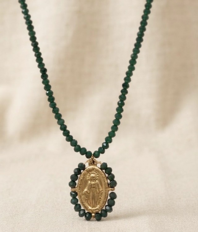 Collar medalla La Milagrosa Verde