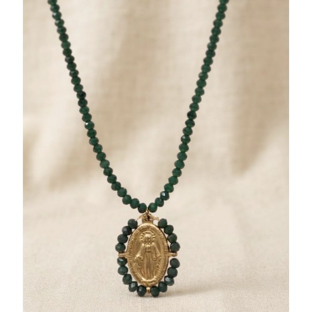 Collar medalla La Milagrosa Verde