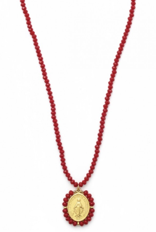 Collar medalla La Milagrosa rojo