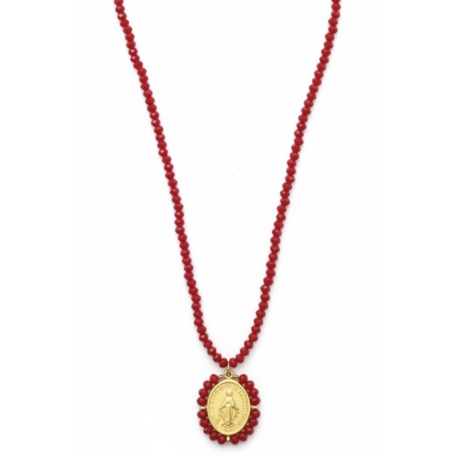 Collar medalla La Milagrosa rojo
