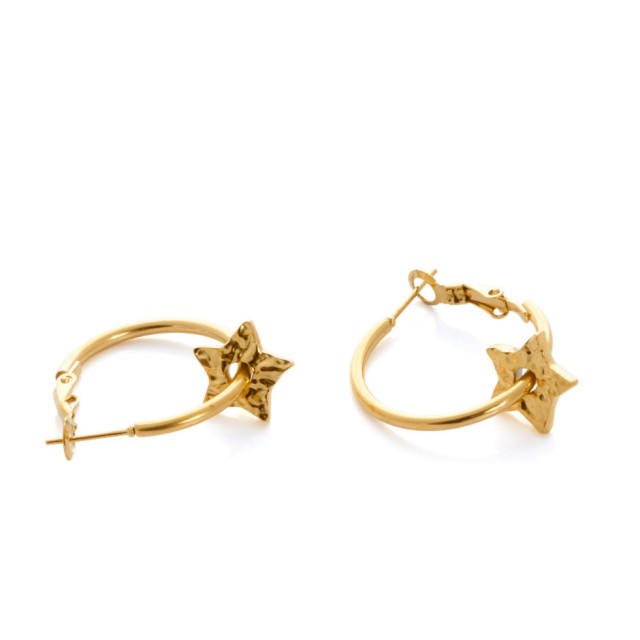 Pendiente aro star dorado