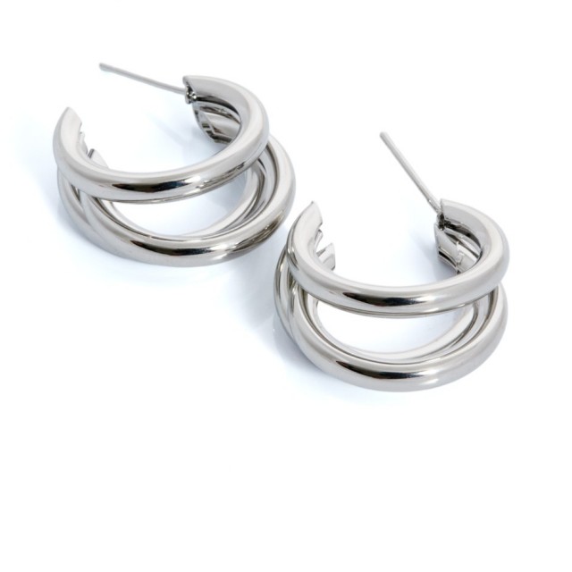 Pendiente aro trio mini plateado