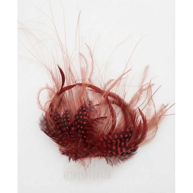 Peineta roja plumas moteadas