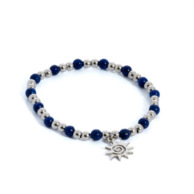 Pulsera bolitas azul intenso plateado sol