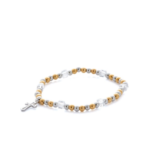 Pulsera cristal y bolitas cruz