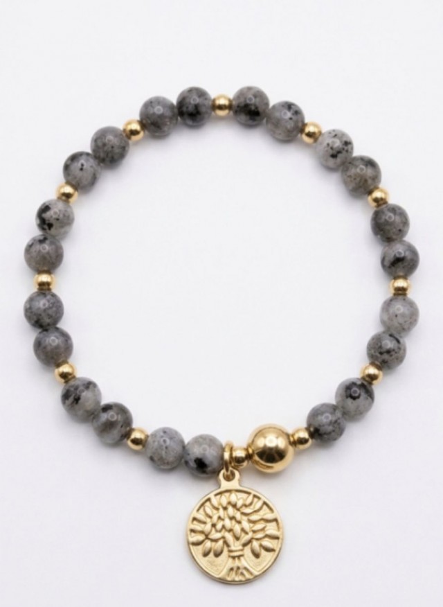 Pulsera bolitas gris árbol